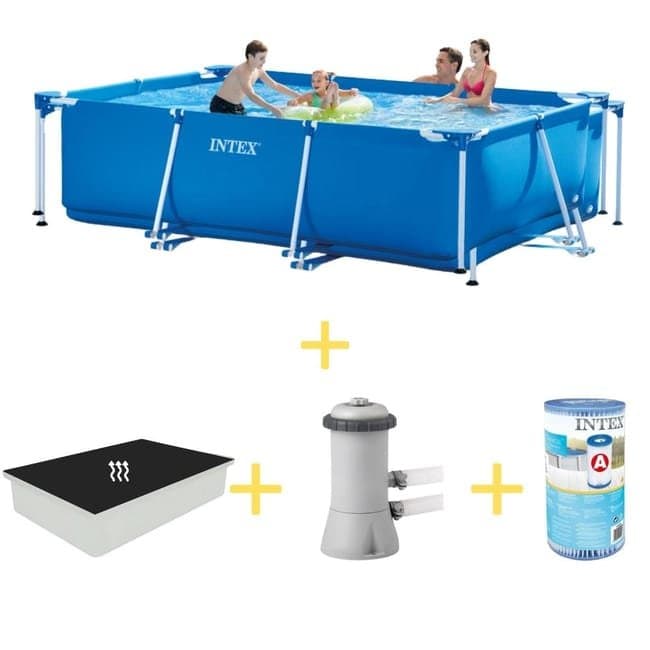 Intex Piscine – Frame Pool – 300 x 200 x 75 cm – Avec Tapis solaire, Pompe filtrante & Filtre